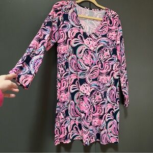 Lilly Pulitzer Mini Long Sleeve Dress Paisley Colorful Casual Cotton